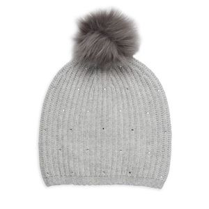 Carolyn Rowan Collection Faux Fur Pom-Pom & Embellished Knit Beanie